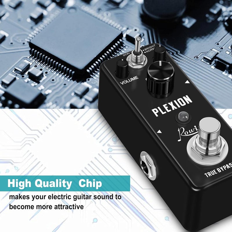 Rowin Plexion Distortion Pedal for Guitar and Bass with Bright and Normal Mode True Bypass - Image 2