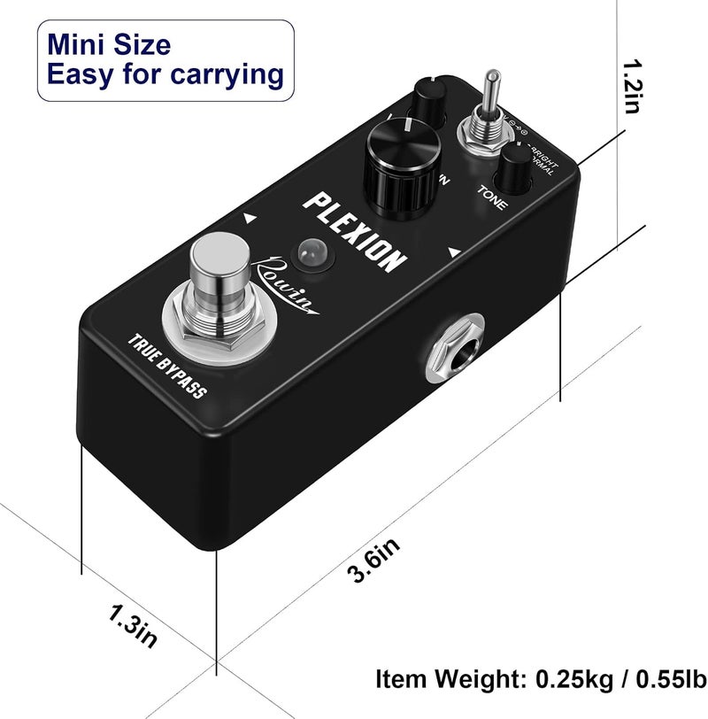 Rowin Plexion Distortion Pedal for Guitar and Bass with Bright and Normal Mode True Bypass - Image 4