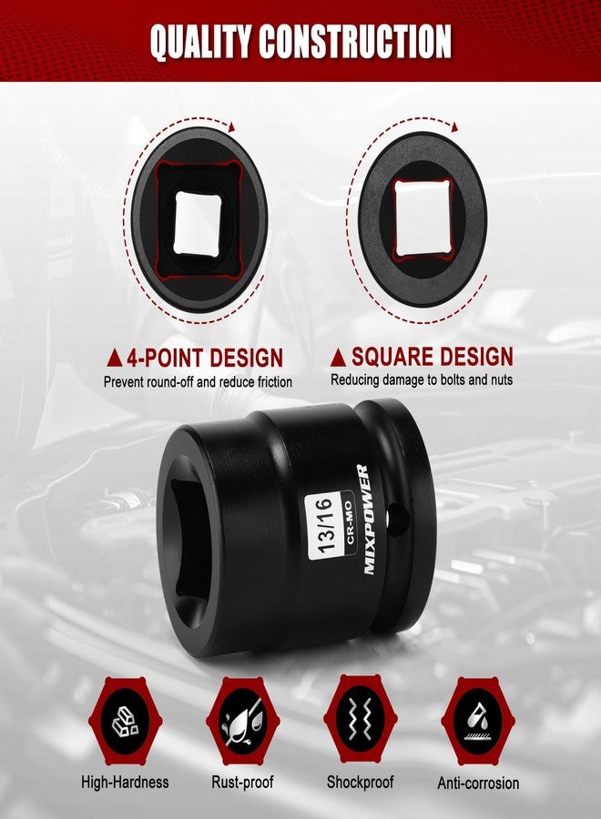 MIXPOWER 3/4"Drive 13/16" Square Socket, CR-MO, 4-Point, SAE, Black Phosphate Finish - Image 4