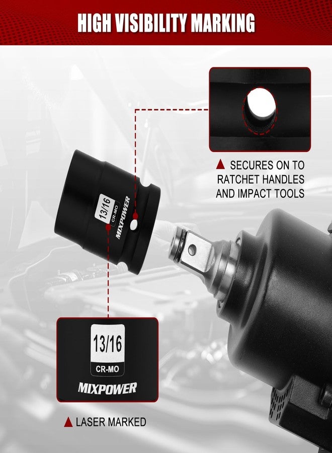 MIXPOWER 3/4"Drive 13/16" Square Socket, CR-MO, 4-Point, SAE, Black Phosphate Finish - Image 5