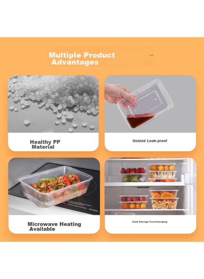 Temeiju Disposable Rectangular Transparent Plastic Food Containers, Thickened With Lids, Takeout Boxes, Tableware, 50 Sets, 1500 Model - Image 1