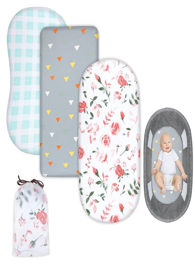 MooMoo Baby Fitted Bassinet Sheets 3 Packs Organic Cotton Jersey Bassinet Cover for Oval Hourglass & Rectangle Shaped Bassinet Pads 32 x 16 x 3” - Image 1