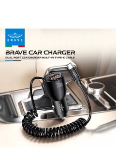Brave 110W USB Type-C Car Charger with Built-in 45W Type-C Coiled Cable, 2 Super Fast Charging Ports (1 PD Type-C + 1 QC 3.0 USB), Compatible with iPhone 16, 15, 14 Series, Samsung Galaxy S25, S24, S23, S22, S21, Google Pixel, Huawei, Android Devices, iPad, MacBook Pro, MacBook Air and more for efficient charging on the go  - Image 2