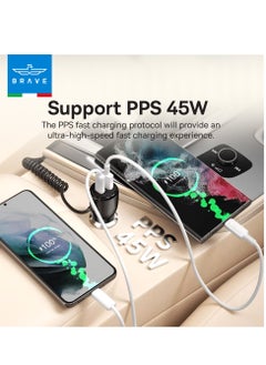 Brave 110W USB Type-C Car Charger with Built-in 45W Type-C Coiled Cable, 2 Super Fast Charging Ports (1 PD Type-C + 1 QC 3.0 USB), Compatible with iPhone 16, 15, 14 Series, Samsung Galaxy S25, S24, S23, S22, S21, Google Pixel, Huawei, Android Devices, iPad, MacBook Pro, MacBook Air and more for efficient charging on the go  - Image 3