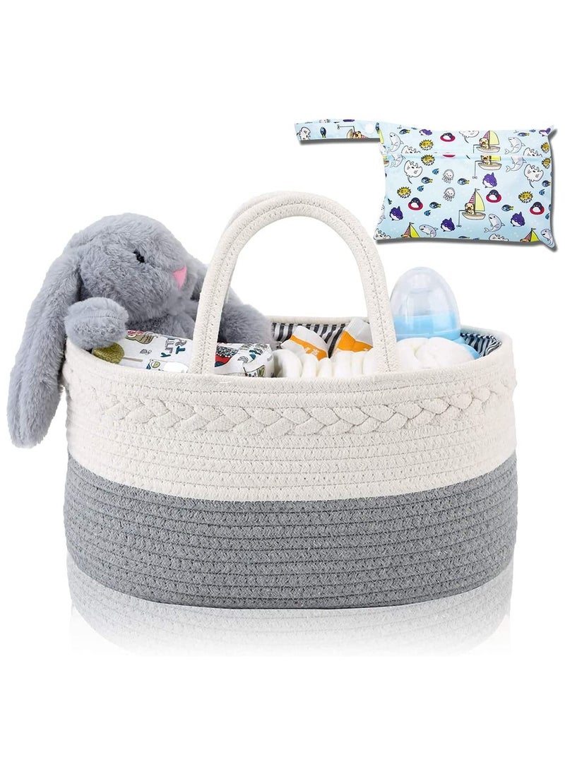 Gonice 100% Cotton Rope Diaper Storage Basket, Nursery Diaper Organizer for Newborn Boys Girls, Best Baby Shower Basket with Extra Wet/Dry Diaper Caddy Organizer  - Image 1