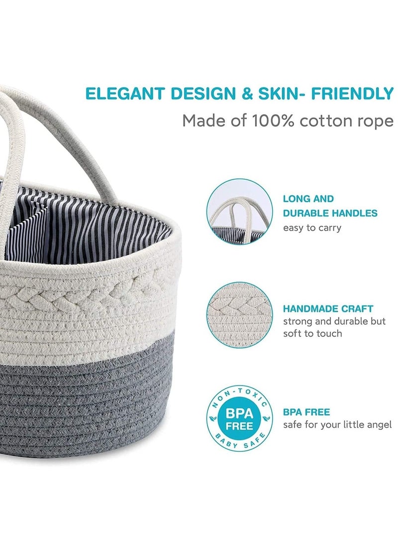 Gonice 100% Cotton Rope Diaper Storage Basket, Nursery Diaper Organizer for Newborn Boys Girls, Best Baby Shower Basket with Extra Wet/Dry Diaper Caddy Organizer  - Image 2