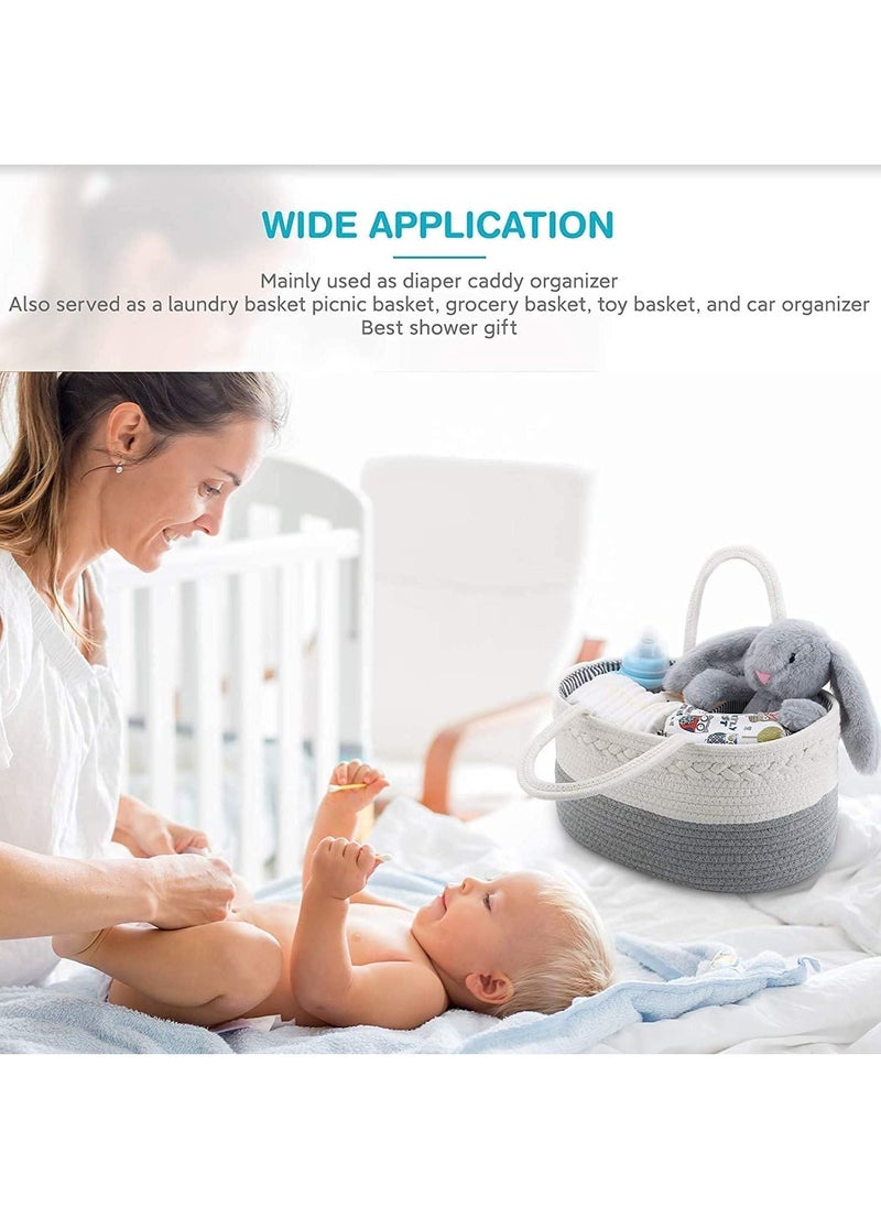 Gonice 100% Cotton Rope Diaper Storage Basket, Nursery Diaper Organizer for Newborn Boys Girls, Best Baby Shower Basket with Extra Wet/Dry Diaper Caddy Organizer  - Image 3