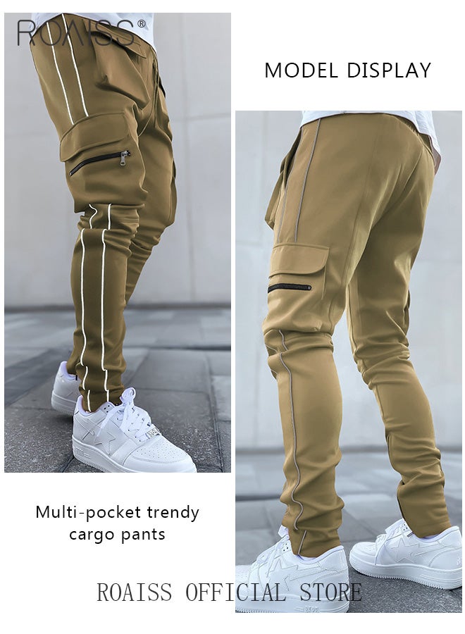 رويس بنطلونات جري كاجوال للرجال، بنطلونات كارغو برباط مع أرجل ضيقة وتصميم ضيق، بنطلونات رياضية كلاسيكية سادة مع جيوب متعددة، مناسبة للارتداء اليومي، للأنشطة الخارجية أو أي أنشطة بدنية - Image 2
