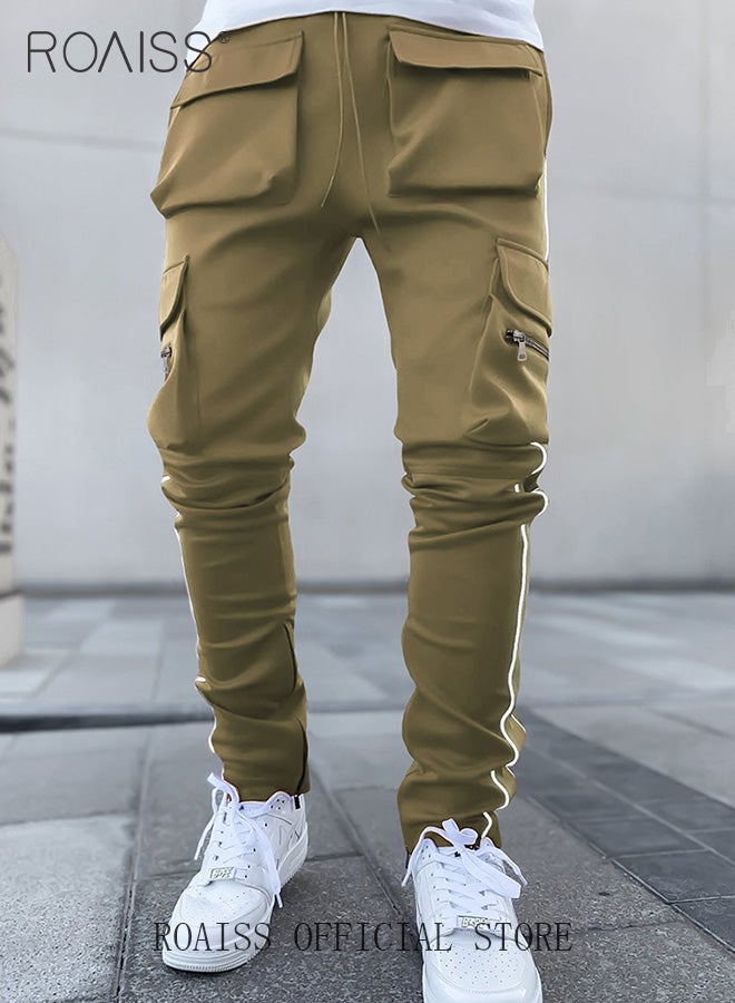 رويس بنطلونات جري كاجوال للرجال، بنطلونات كارغو برباط مع أرجل ضيقة وتصميم ضيق، بنطلونات رياضية كلاسيكية سادة مع جيوب متعددة، مناسبة للارتداء اليومي، للأنشطة الخارجية أو أي أنشطة بدنية - Image 1
