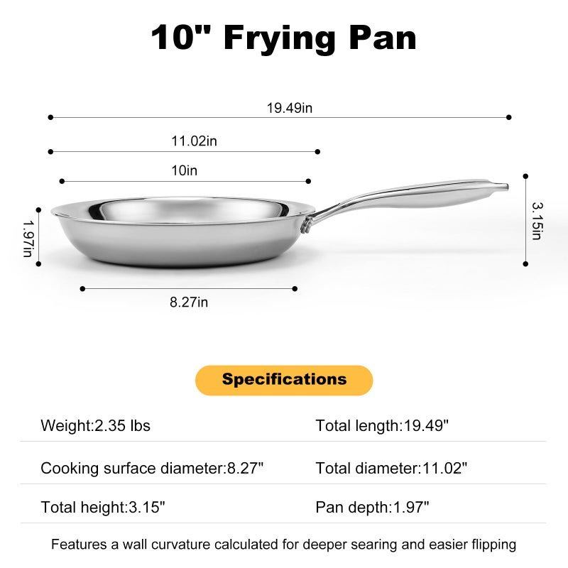 Ranbomer Stainless Steel Panï¼ŒNon-Toxic PFAS, PFOA & PTFE Free, Compatible With All Cooktops & Induction Safe, Oven Safe Pan for Searing & SautÃ©ing, Long Lasting Cookware. (10 Inch) - Image 4