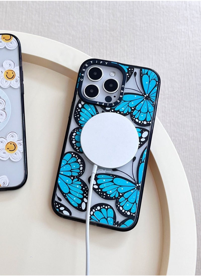 For iPhone 14 Pro Max Blue Monarca Case Magnetic Magsafe MagFit Anti-Yellowing Technology Cover