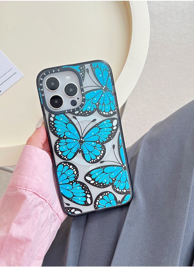 For iPhone 14 Pro Max Blue Monarca Case Magnetic Magsafe MagFit Anti-Yellowing Technology Cover