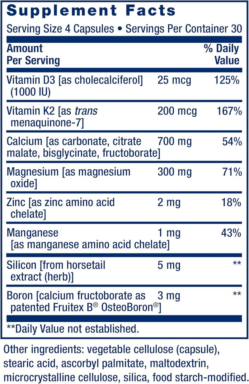Life Extension لايف إكستينشن بون ريستور فيتامين ك2 الفيتامينات المعادن للحفاظ على صحة العظام القوة المغذيات المعززة الكالسيوم D3 المعادن المهمة لبناء العظام غير معدلة وراثيًا خالية من الغلوتين 120 كبسولة - Image 3