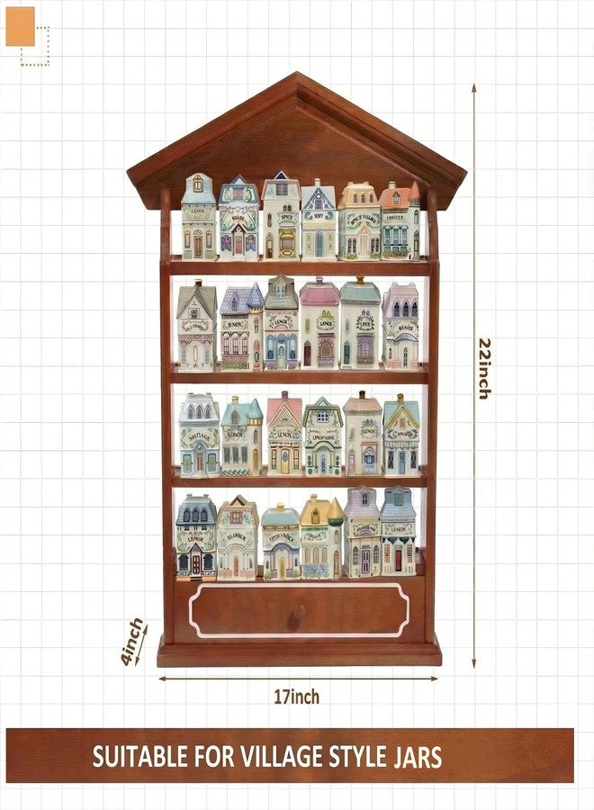 Chunful Vintage Spice Jar Wooden Rack with 4 Shelves and Drawer Hanging Spice Rack Wall Mounting Kitchen Storage Village Style Display Shelf for 24 Jars, Shelf Only(Classic) - Image 4
