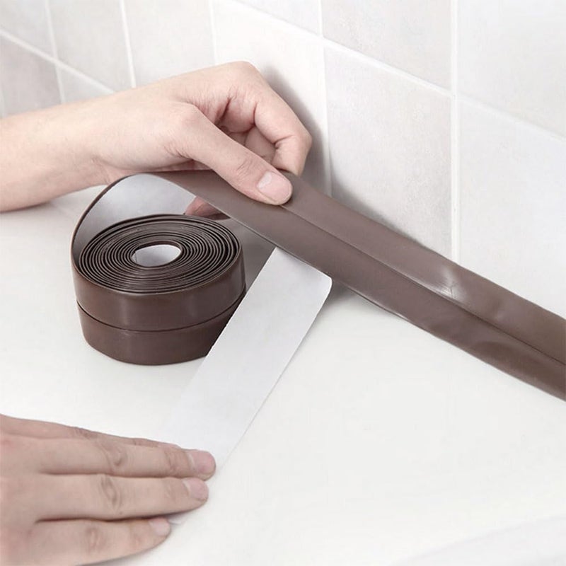 Daycount DEVILMAYCARE Tape Caulk Strip Seal for Toliet Bathtub, Sink, Kitchen, Wall Edge, Self Adhesive Corner Liner 126''x1.57'' (Brown) - Image 3
