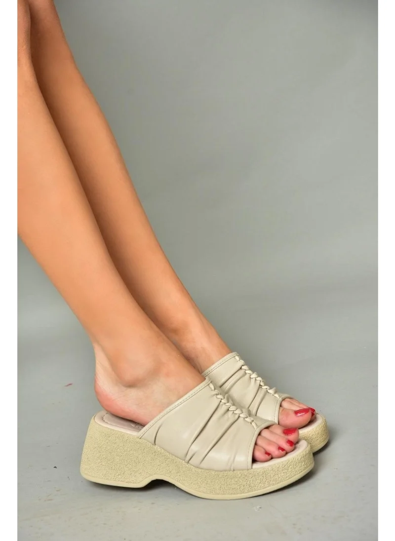 Fox Shoes S996443009 Beige Thick Soled Women's Slippers