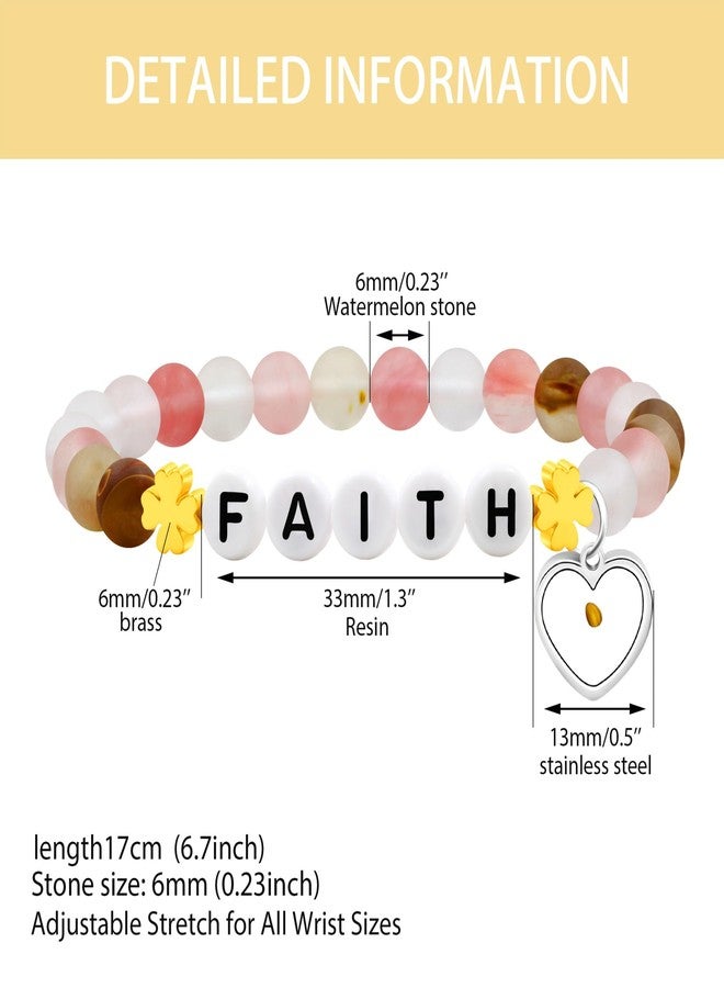 Tobestu 6mm Watermelon Stone Faith Beaded Bracelet with Heart Shaped Mustard Seed Charm for Women YA5153 - Image 3
