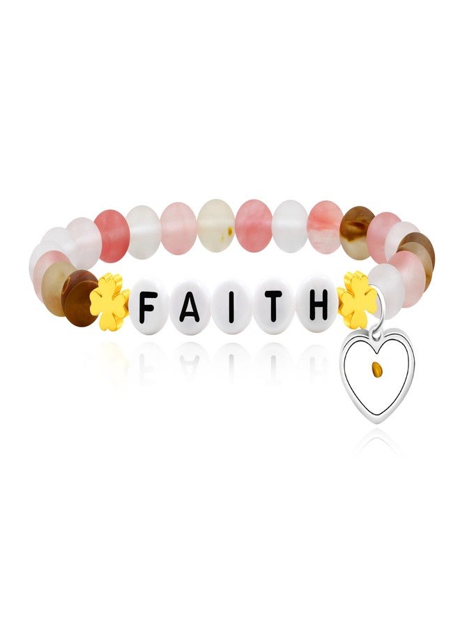 Tobestu 6mm Watermelon Stone Faith Beaded Bracelet with Heart Shaped Mustard Seed Charm for Women YA5153 - Image 1