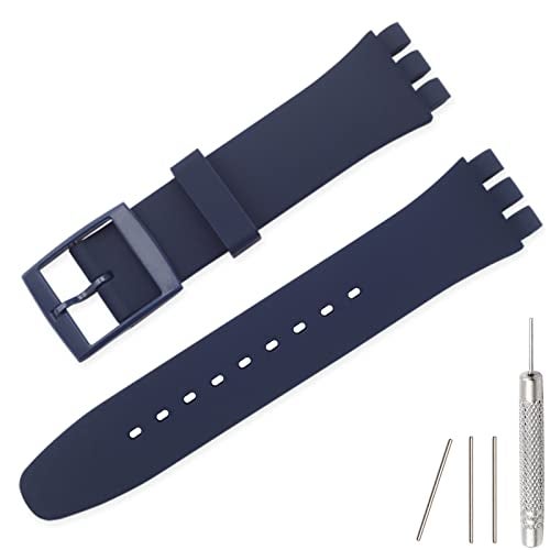 Lijinlan Replacement Silicone Band for Swatch 17mm 19mm 20mm, Waterproof Wristband Watch Strap for Swatch (20mm, Navy) - Image 1