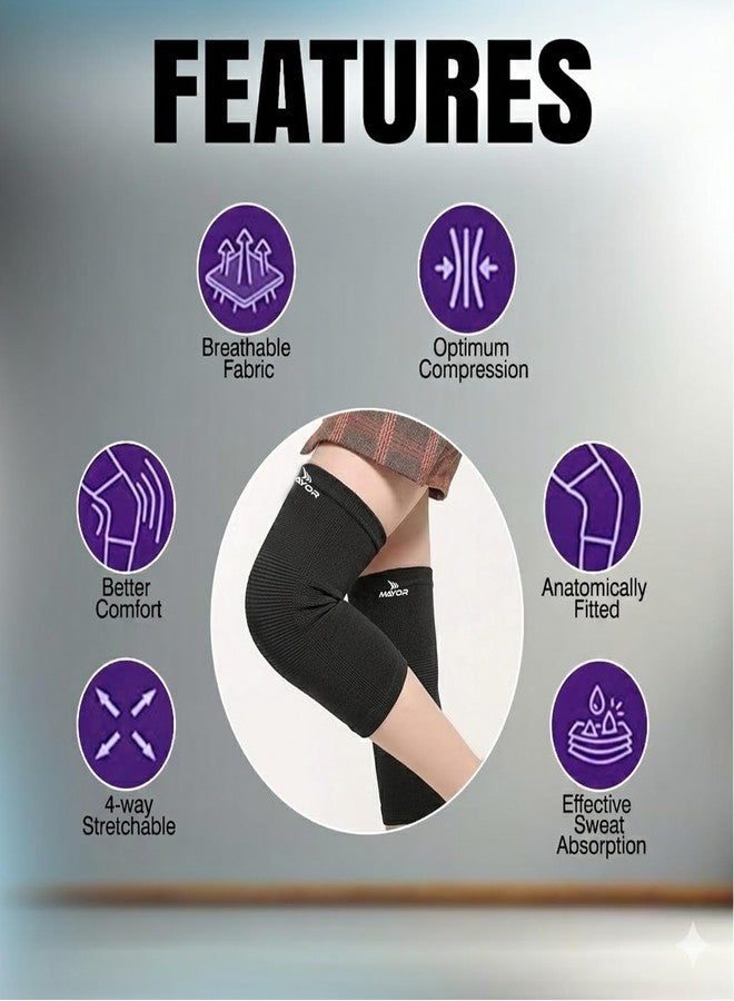 Mayor Knee Caps for Women & Men – Compression Knee Support for Pain Relief | Knee Sleeve for Gym, Running, Jogging, Sports, Workout | Premium Stretch Knee Brace Guard (Black, Free Size) - Image 4
