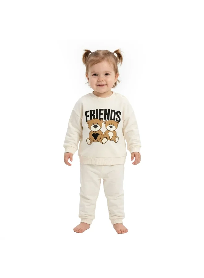 ايكو AIKO-Girls Sweat Top and Jogger Set with Bear Print