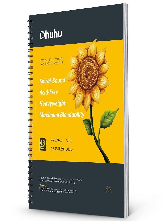 Ohuhu Ohuhu Marker Pads Art Sketchbook, 16.5"x11.7" XL A3 Large Paper Size, 120 lb/200 GSM Heavy Smooth Drawing Papers, 48 Sheets/96 Pages, Spiral Bound Sketch Book for Markers Christmas Gift - Image 1
