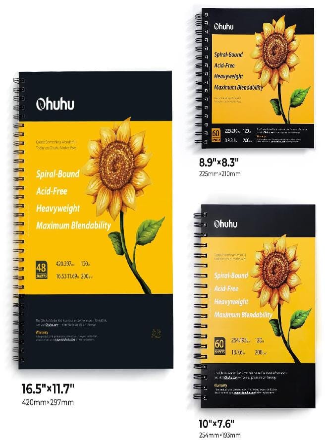 Ohuhu Ohuhu Marker Pads Art Sketchbook, 16.5"x11.7" XL A3 Large Paper Size, 120 lb/200 GSM Heavy Smooth Drawing Papers, 48 Sheets/96 Pages, Spiral Bound Sketch Book for Markers Christmas Gift - Image 3