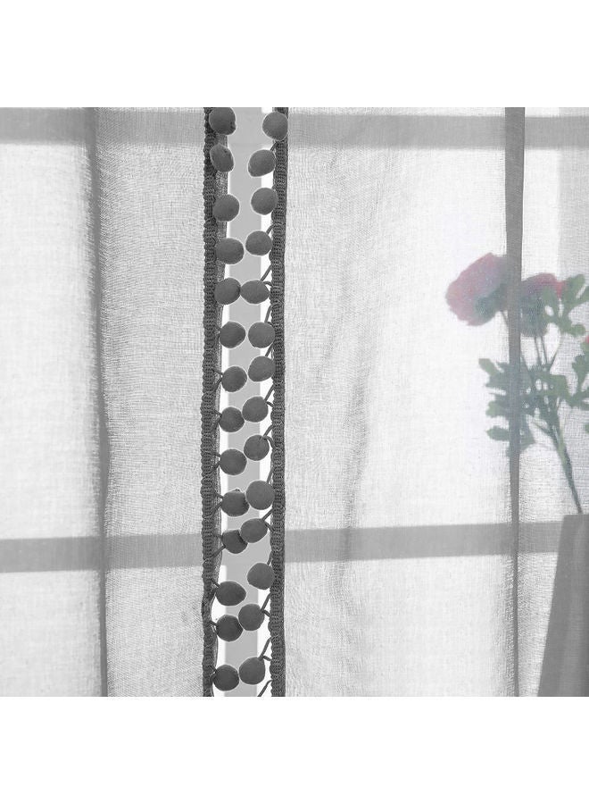 NIBEMINENT Home Sheer Linen Textured Curtains With Lace Semi Drapes Grey - Image 5