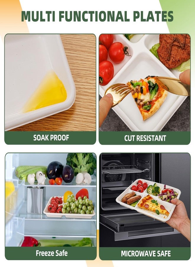 WELLIFE 100% Compostable 5 Compartment Paper Plates, 10.25 * 8.25 Inch 125 Pack Heavy Duty Divided Disposable School Lunch Trays, Eco-Friendly Bagasse Plates for Boys, Girls and Youth (BPA Free) - Image 5