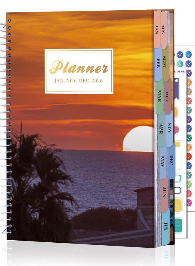 CAGIE 2026 Monthly Planner: 12 Months Jan 2026 - Dec 2026 Calendar Planner Weekly and Monthly 8.5" x 11" Large Spiral Planners for Women Hourly Daily Yearly Agenda with Tabs Stickers, Sunset - Image 1