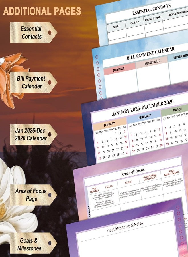 CAGIE 2026 Monthly Planner: 12 Months Jan 2026 - Dec 2026 Calendar Planner Weekly and Monthly 8.5" x 11" Large Spiral Planners for Women Hourly Daily Yearly Agenda with Tabs Stickers, Sunset - Image 3