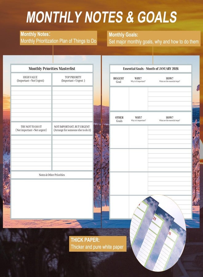 CAGIE 2026 Monthly Planner: 12 Months Jan 2026 - Dec 2026 Calendar Planner Weekly and Monthly 8.5" x 11" Large Spiral Planners for Women Hourly Daily Yearly Agenda with Tabs Stickers, Sunset - Image 4