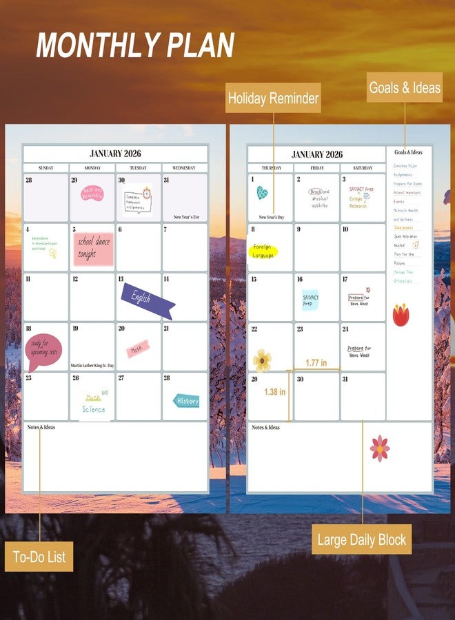 CAGIE 2026 Monthly Planner: 12 Months Jan 2026 - Dec 2026 Calendar Planner Weekly and Monthly 8.5" x 11" Large Spiral Planners for Women Hourly Daily Yearly Agenda with Tabs Stickers, Sunset - Image 5
