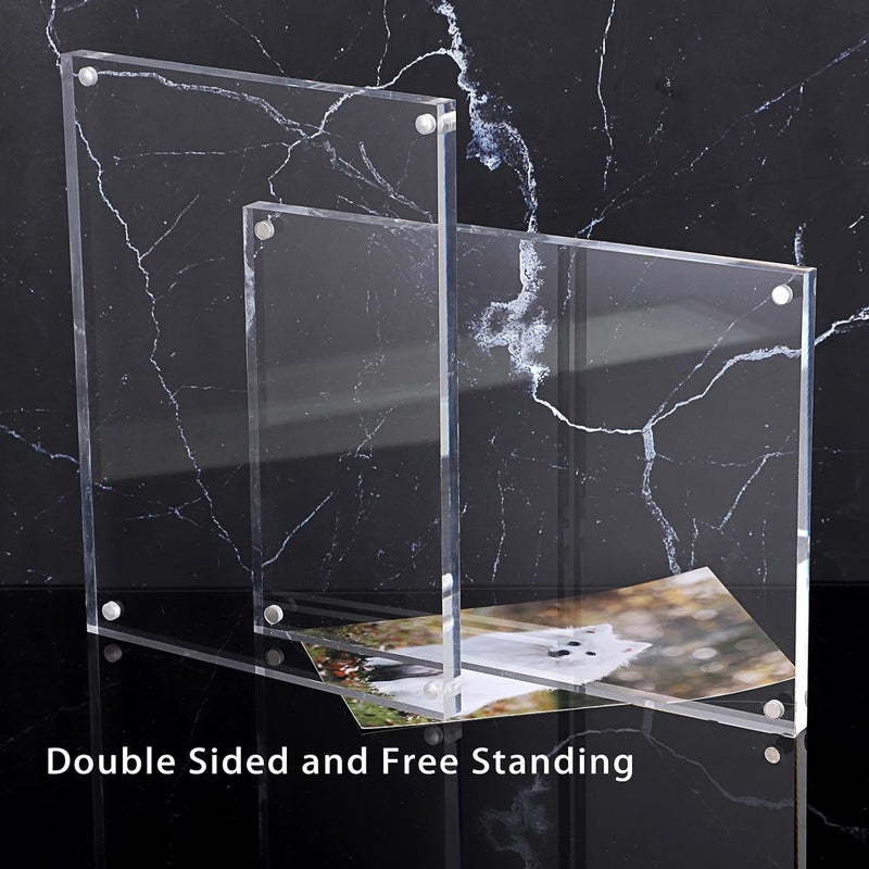 BTSKY 6 * 8 inch Clear Acrylic Magnetic Photo Frame - Double Sided Clear Tabletop Frameless Picture Frame, Thick Frameless Block Display Stand - Image 3
