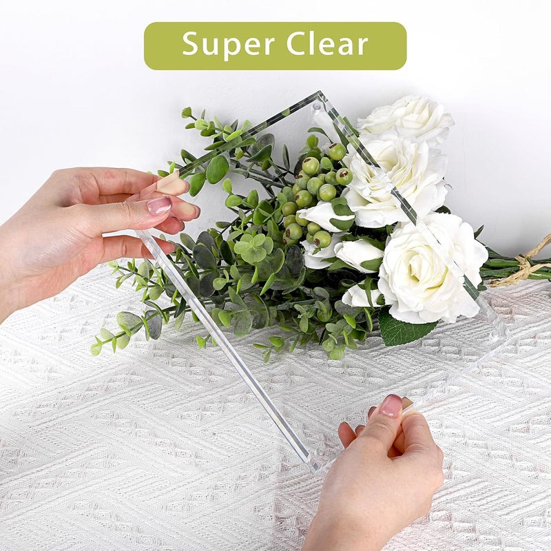 BTSKY 6 * 8 inch Clear Acrylic Magnetic Photo Frame - Double Sided Clear Tabletop Frameless Picture Frame, Thick Frameless Block Display Stand - Image 4