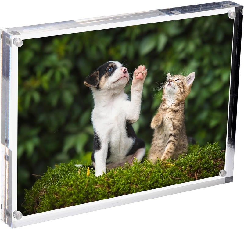 BTSKY 6 * 8 inch Clear Acrylic Magnetic Photo Frame - Double Sided Clear Tabletop Frameless Picture Frame, Thick Frameless Block Display Stand - Image 1