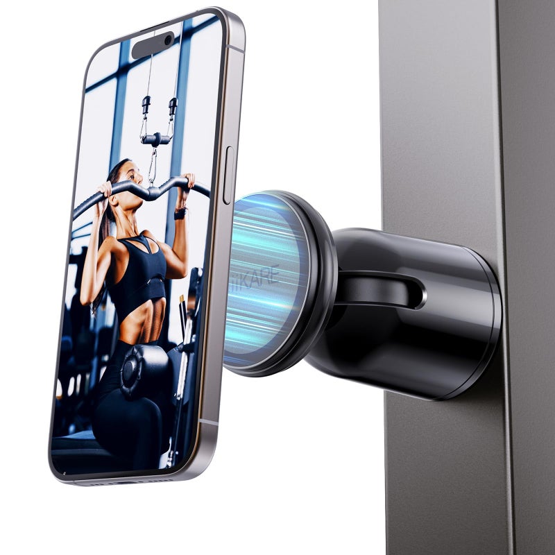 MiiKARE Dual Magnetic Phone Holder for Magsafe, Strong Magnets Gym Phone Holder Mount, 360 Rotation Adjustable, Hands Free Cell Phone Holder Compatible iPhone 17 Pro Max 16 15 14 13, Magsafe Black - Image 1