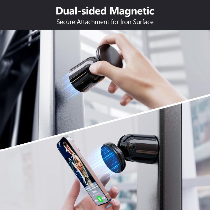 MiiKARE Dual Magnetic Phone Holder for Magsafe, Strong Magnets Gym Phone Holder Mount, 360 Rotation Adjustable, Hands Free Cell Phone Holder Compatible iPhone 17 Pro Max 16 15 14 13, Magsafe Black - Image 3
