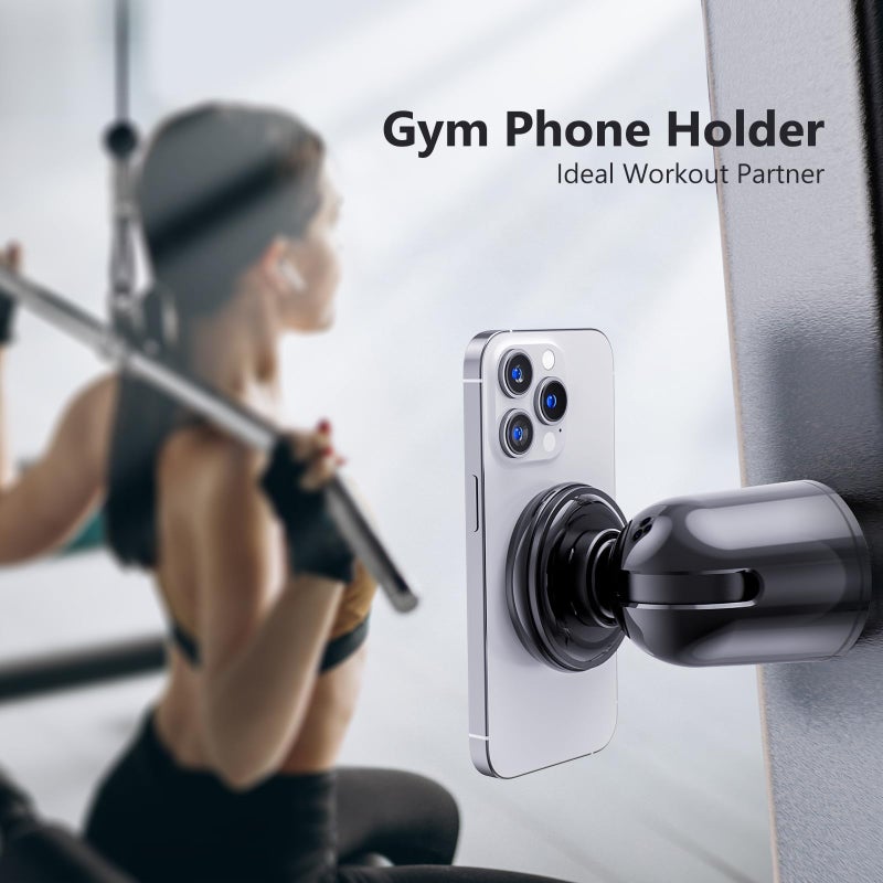 MiiKARE Dual Magnetic Phone Holder for Magsafe, Strong Magnets Gym Phone Holder Mount, 360 Rotation Adjustable, Hands Free Cell Phone Holder Compatible iPhone 17 Pro Max 16 15 14 13, Magsafe Black - Image 2