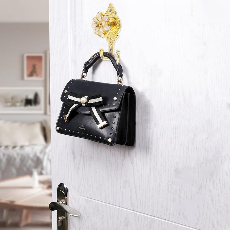 Double Coat Hooks Decorative Curtain Hanging Hooks with Flower Design Beige 4pcs Set for Bathroom Bedroom Kitchen Organization - Image 5