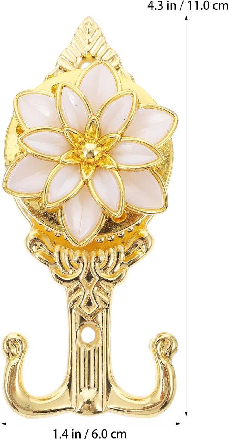 Double Coat Hooks Decorative Curtain Hanging Hooks with Flower Design Beige 4pcs Set for Bathroom Bedroom Kitchen Organization - Image 2