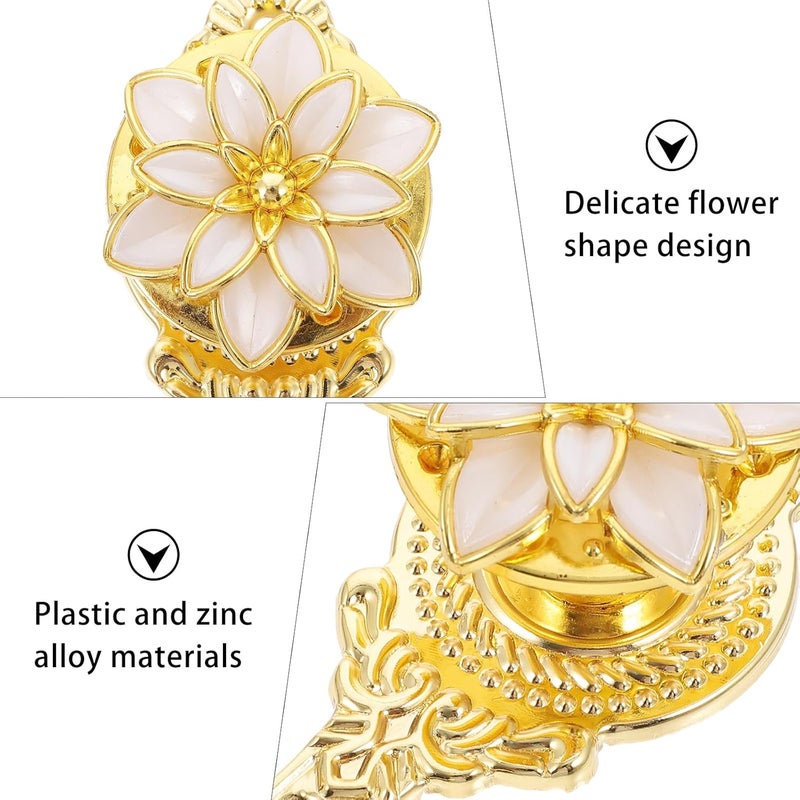 Double Coat Hooks Decorative Curtain Hanging Hooks with Flower Design Beige 4pcs Set for Bathroom Bedroom Kitchen Organization - Image 3