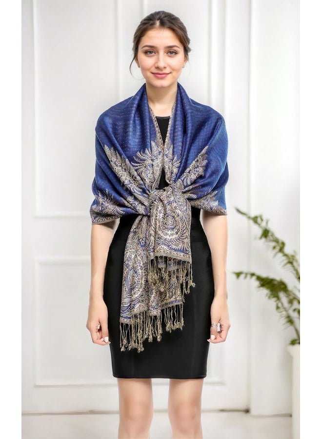 Achillea Luxurious Double Layered Jacquard Big Paisley Pashmina Shawl Wrap Scarf - Image 4