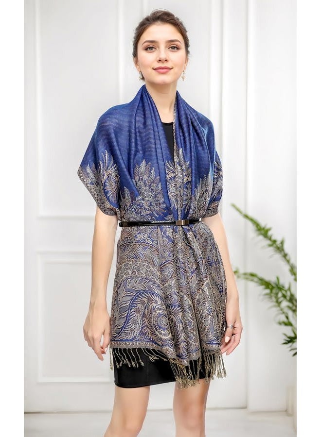 Achillea Luxurious Double Layered Jacquard Big Paisley Pashmina Shawl Wrap Scarf - Image 2