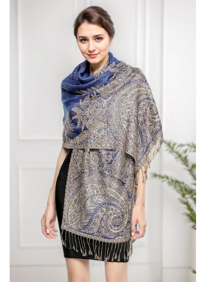Achillea Luxurious Double Layered Jacquard Big Paisley Pashmina Shawl Wrap Scarf - Image 3