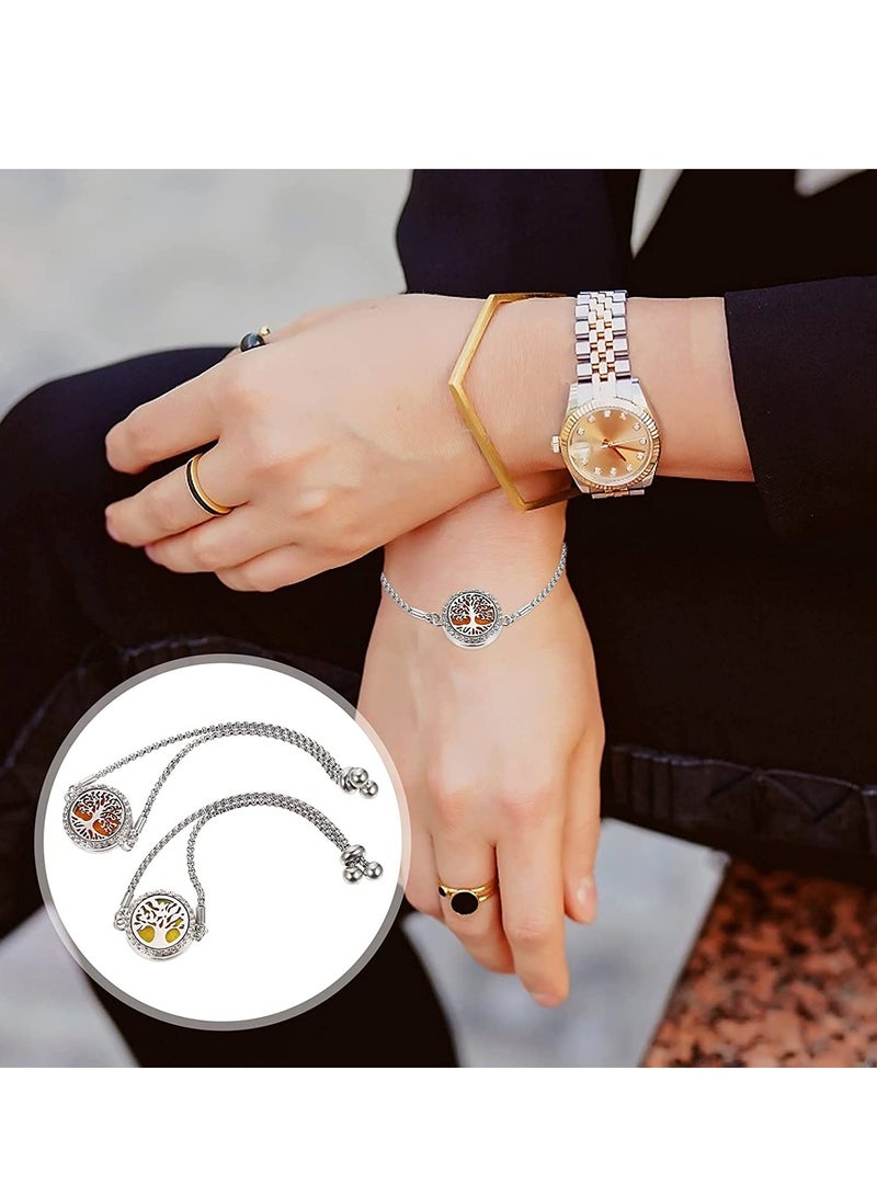 SYOSI Essential Oil Diffuser Bracelet Stainless Steel Aromatherapy Locket Adjustable Bracelet Set for Girls Women 2PCS Style  - Image 3