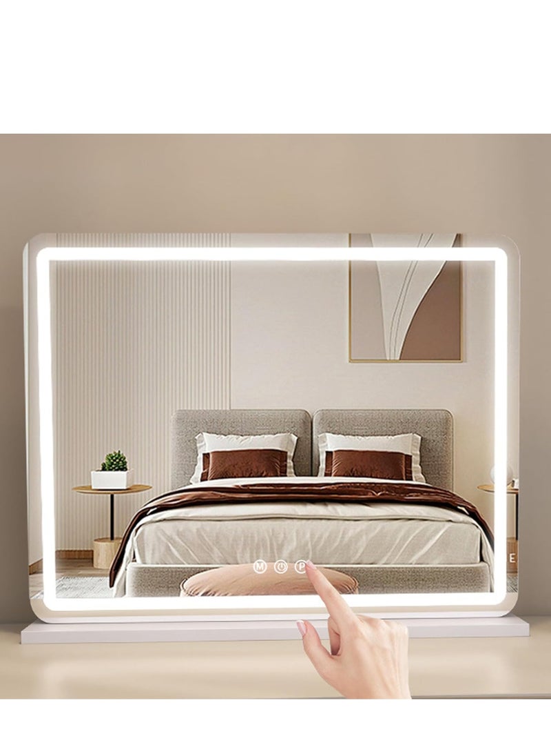Vparty - LED Vanity Mirror with Touch Control, 32"x23" Large Makeup Mirror, 3-Color Dimmable Light, USB Charging, and Magnifying Glass (White) - Image 1