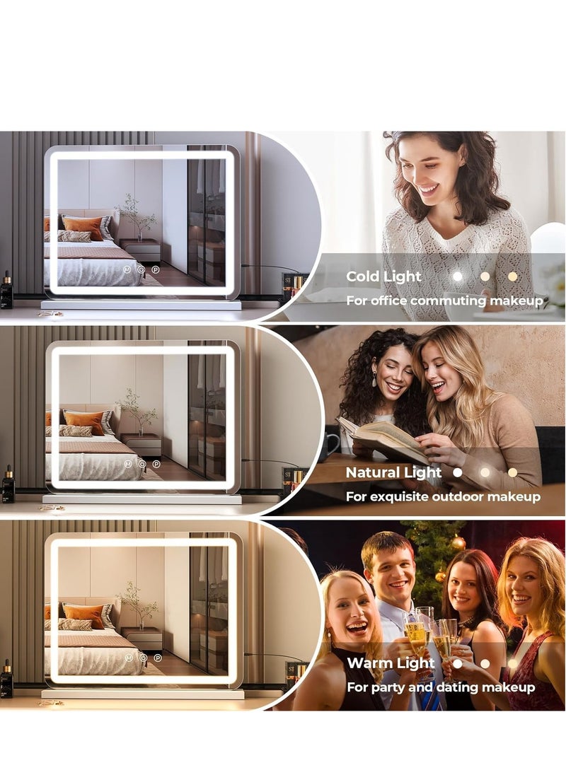 Vparty - LED Vanity Mirror with Touch Control, 32"x23" Large Makeup Mirror, 3-Color Dimmable Light, USB Charging, and Magnifying Glass (White) - Image 1
