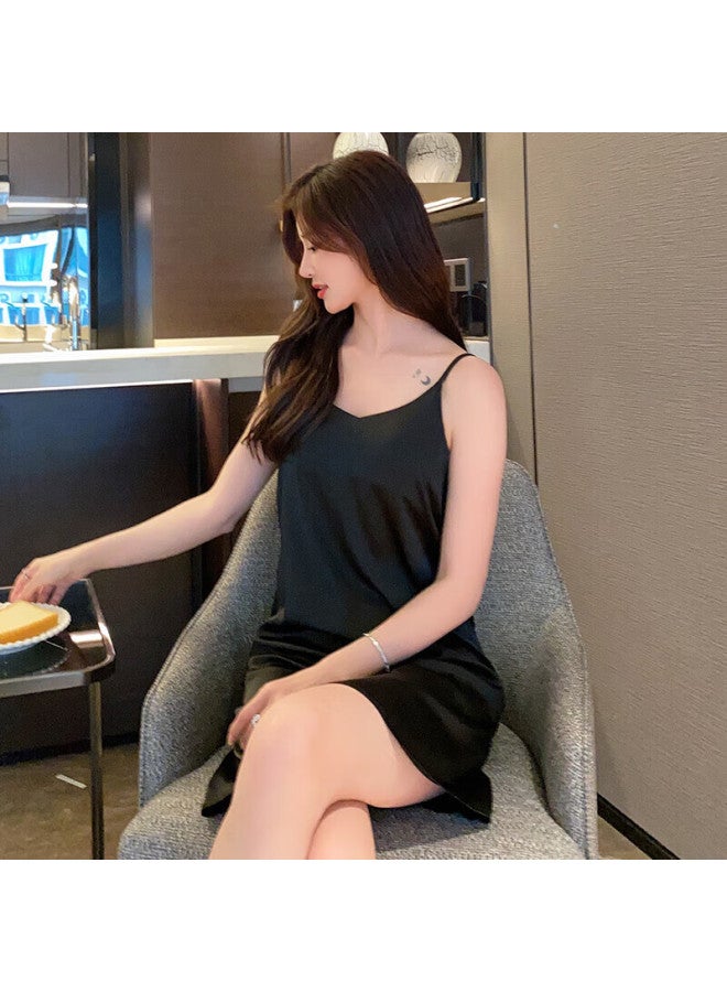 LANG SHA Lanshifei Women's Thin Strap Nightgown With Chest Pad, Summer Wearable Ice Silk High-end Satin Home Wear Lingerie - Image 3