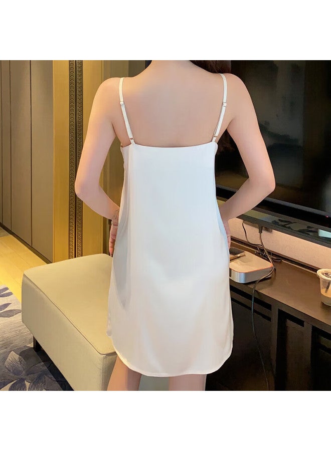 LANG SHA Lanshifei Women's Thin Strap Nightgown With Chest Pad, Summer Wearable Ice Silk High-end Satin Home Wear Lingerie - Image 1